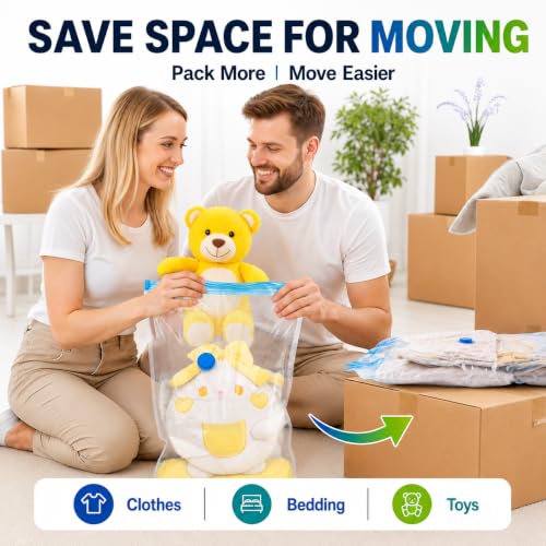 FUNFERY 20 Pack Vacuum Seal Bags for Clothing Travel,Vacuum Storage Bags with Pump,Compressing Packing Bag for Clothes,Blankets,Comforters,Home Storage,Space Saving Bag for Moving Supplies-Combo Set