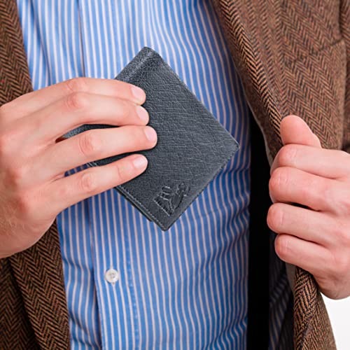 BULL GUARD Buffalo Leather Wallets for Men with RFID Blocking, Flip UP ID Window, Bifold Durable Quality Design - color: Wild Buffalo Grey