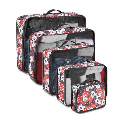 Disney Packing Cubes for Travel – 5 Piece Compression Set, Mickey Minnie Stitch Pooh Luggage Organizer Bags - color: Red