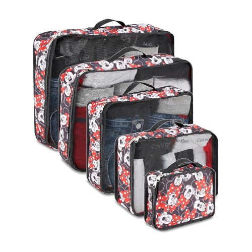 Disney Packing Cubes for Travel – 5 Piece Compression Set, Mickey Minnie Stitch Pooh Luggage Organizer Bags - color: Red