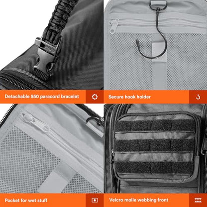 Fitdom Tactical Toiletry Bag for Men, Travel Dopp Kit with Hanging Hook - color: Gunmetal Grey