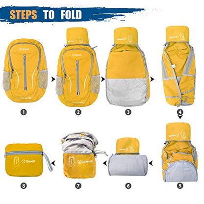 ZOMAKE Lightweight Packable Backpack 25L, Foldable Hiking Daypack - color: Yellow a, size: 25L