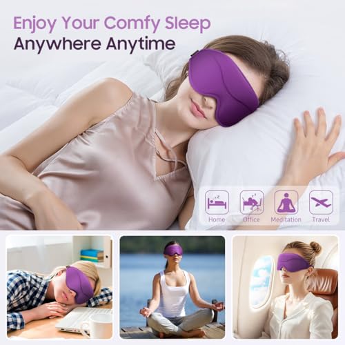 BeHoomi Sleep Mask, Premium Eye Mask for Sleeping, 3D Ergonomic Designed Sleeping Mask, Upgraded Light Blocking & Blindfold Sleep Masks for Women, Men (Purple) - color: Purple