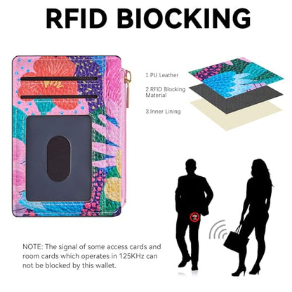 Tipmile Womens Credit Card Holder Wallet, Small Slim RFID Blocking Sleeve - color: Floral Bloom