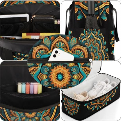 Travel Duffle Bags With Shoes Compartment for Women Men Mandala Flower Ethnic Boho Lightweigh Sports Tote Gym Bag Foldable Canvas Weekender Overnight Carry On Luggage Handle Bag - color: A02: Mandala