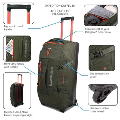 Eddie Bauer Expedition Rolling Duffel Bag with Wheels - True Blue, 30" - color: True Blue, size: 30" (Check-In)