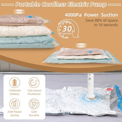 6 Pack Vacuum Storage Bag for Travel with Cordless Electric Pump, Medium - style: 6 Medium+Electric Pump