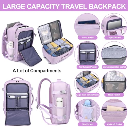 Travel Backpack for Women, 25L TSA Carry On Backpack Airline Approved - color: Light-purple, size: Large-25L