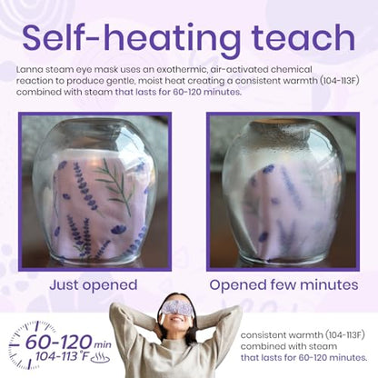 LANNA Heated Steam Eye Mask, Disposable 120 Minutes, Lavender Scent 10 Pcs - color: Lavender Scent, size: 10 Eye Masks