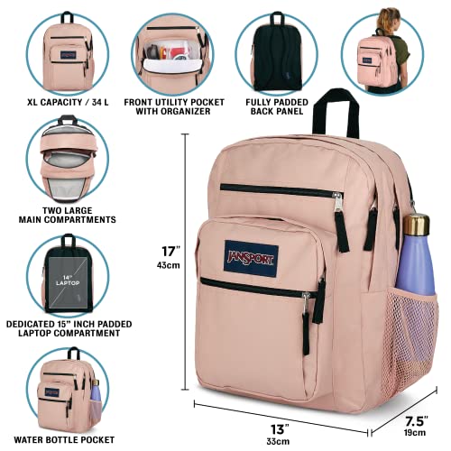 JanSport Laptop Backpack - Computer Bag with 2 Compartments, Ergonomic Shoulder Straps, 15” Laptop Sleeve, Haul Handle - Misty Rose - color: Misty Rose