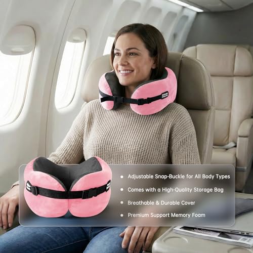 Neck Pillow Travel Pillow Memory Foam Adjustable Clasp for Airplane - color: Pink