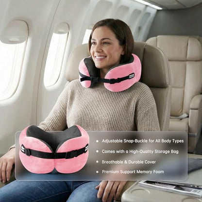 Neck Pillow Travel Pillow Memory Foam Adjustable Clasp for Airplane - color: Pink