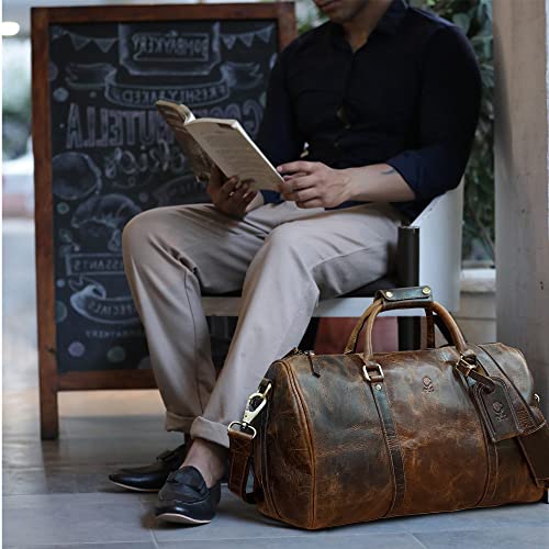Leather Duffle Bag for Men - Full Grain Travel Weekender, Brown 20 Inch - color: Brown