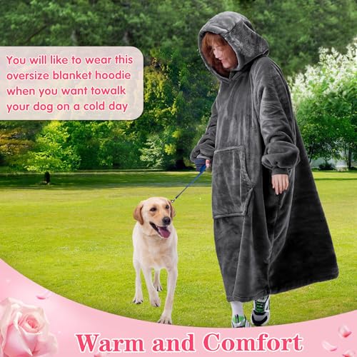 Waitu Wearable Blanket Sweatshirt Gifts for Women and Men, Warm and Cozy Giant Blanket Hoodie, Thick Flannel Blanket with Sleeves and Giant Pocket - Dark Gray - color: Dark Gray, size: Adult