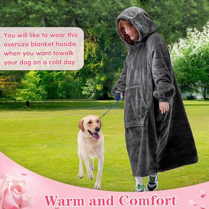 Waitu Wearable Blanket Sweatshirt Gifts for Women and Men, Warm and Cozy Giant Blanket Hoodie, Thick Flannel Blanket with Sleeves and Giant Pocket - Dark Gray - color: Dark Gray, size: Adult