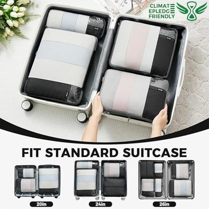 BAGAIL Lightweight Compression Packing Cubes for Travel, 6 Set, Black - color: Black