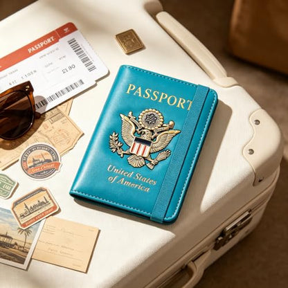 Premium Passport Holder for Travel RFID Blocking Passport Cover Slim - color: Sky Blue