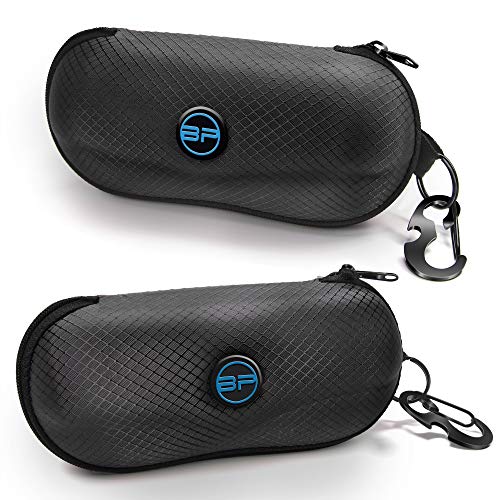 BLUPOND Sunglasses Case Semi Hard EVA Shell with Metal Hanging Hook Belt Clip Sun Glasses Storage - color: Black/Black