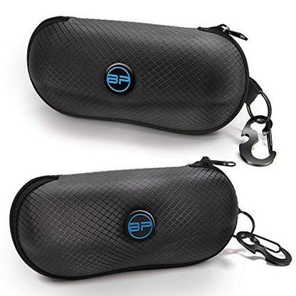 BLUPOND Sunglasses Case Semi Hard EVA Shell with Metal Hanging Hook Belt Clip Sun Glasses Storage - color: Black/Black