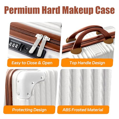 Vanity Case, 14 Inch Hard Shell Makeup Travel Suitcase, Beige - color: Beige