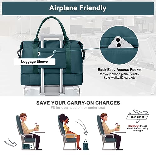 Travel Duffel Bag with Shoes Compartment, Weekender Bags for Women - color: A-Peacock Blue, size: Large