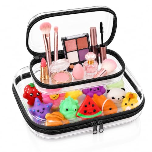 2 Pack Clear Hard Shell Zipper Case Travel Organizer for Makeup Toiletries - color: Black