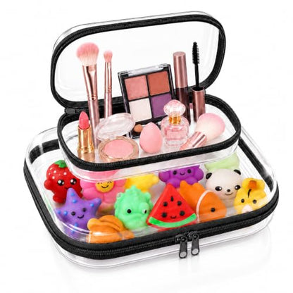 2 Pack Clear Hard Shell Zipper Case Travel Organizer for Makeup Toiletries - color: Black