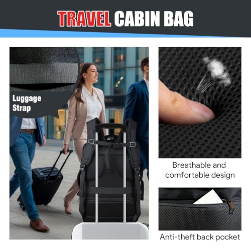 55L Travel Backpack, Carry On Backpack Fits 18.4-19" Laptop, Black - color: Black, size: 18.4 inch (22"x14"x10")