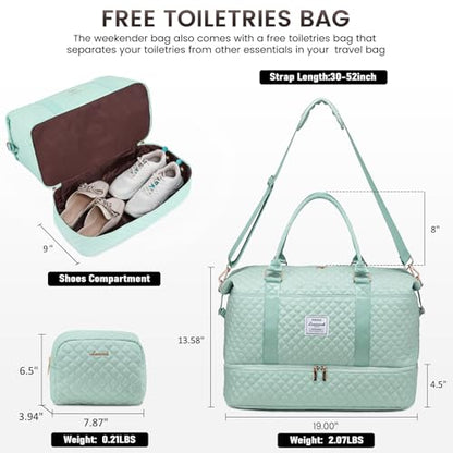 LOVEVOOK Travel Duffle Bag,Weekender Bags for Women with Shoe Compartment - color: C-Light Green, size: Large-2 Pcs