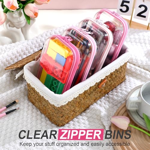Hoolerry 4 Pcs Hard Clear Zipper Case, Clear, 7.5 x 3.9 x 2 in, Pink - color: Pink, size: 7.5 x 3.9 x 2 in