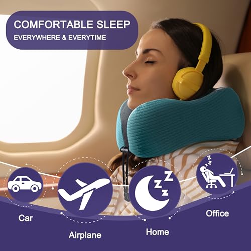 napfun Neck Pillow for Travel, Memory Foam Airplane Pillow, Teal - color: Teal