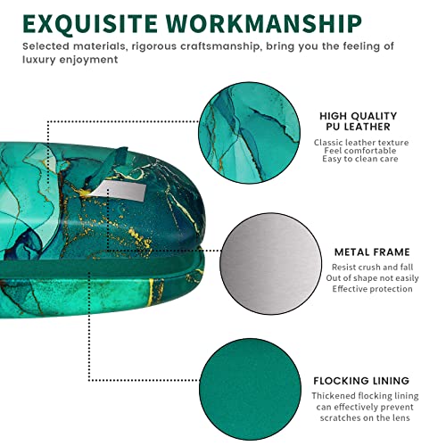 molshine Hard Shell PU Leather Glasses Case,Travel Portable Eyeglass Case for Men Women Girl Travel Study Work - color: Green