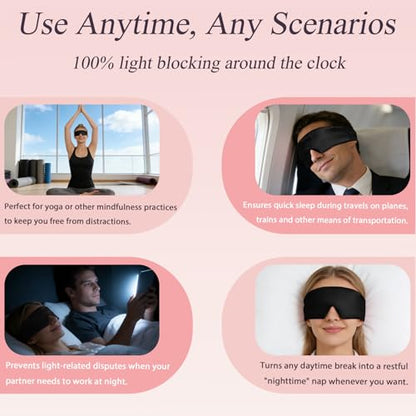 22Momme Silk Padded Sleep Eye Mask for Side Sleeper Men Women Black - color: Black