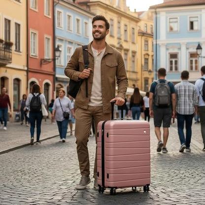30" Luggage,Hardshell Suitcase w/4 Spinner Wheels,NO LOCK - color: Rose Gold, size: Checked-Large 30-Inch