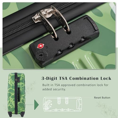Merax 3-Piece Printed Hardshell Luggage Set,Suitcases with Carry-On,Green - color: Green, size: 3 Piece(20/24/28)