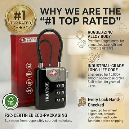 TRAVOCE TSA Approved Luggage Locks, Combination Cable Locks, 4 Colors - color: 4 Color Pack