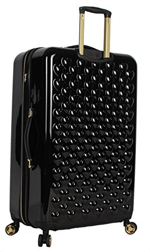 Betsey Johnson 30 Inch Checked Luggage Collection - Expandable Scratch Resistant (ABS + PC) Hardside Suitcase - Designer Lightweight Bag with 8-Rolling Spinner Wheels - color: Heart to Heart Black