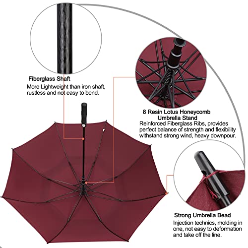 G4Free 47/54/62/68/72 Inch Golf Umbrella Windproof Auto Open Large Umbrella - color: Wine Red, size: 62 inch