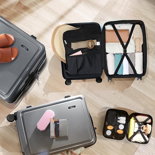 TRAVELARIM 4 Piece Luggage Sets with Spinner Wheels, Travel Suitcase Set | Expandable, Hard-shell, Scratch-Resistant, TSA Lock, Cosmetic Case, Medium & Large Checked Suitcase, 20/24/28 Inch, Grey - color: Grey, size: 4 Piece Set (20/24/28)