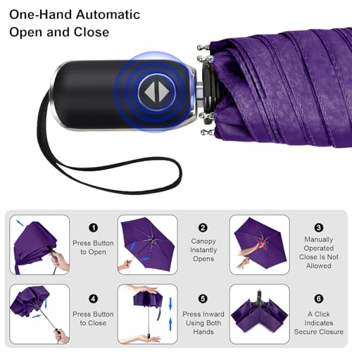 Automatic Lightweight Travel Flat Umbrella Compact Folding for Pocket - color: 0.2Dark Purple