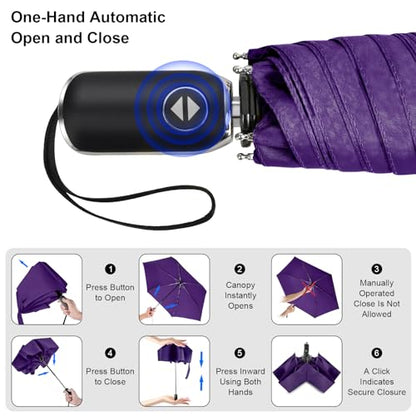 Automatic Lightweight Travel Flat Umbrella Compact Folding for Pocket - color: 0.2Dark Purple