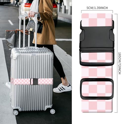 Luggage Straps for Suitcases, Heavy Duty Travel Belt with Quick-Release Buckle, Adjustable Suitcase Strap, Cute Luggage Accessories for Travel Pink Checkerboard - color: Pink Checkerboard