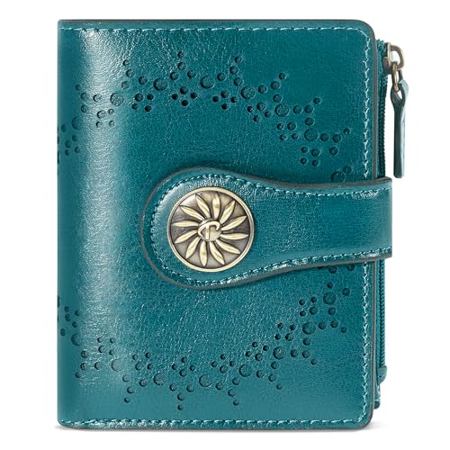 Tipmile Small Wallet for Women Bifold RFID Blocking Card Holder Leather Wallets with Zipper Coin Pocket - color: Peacock Blue