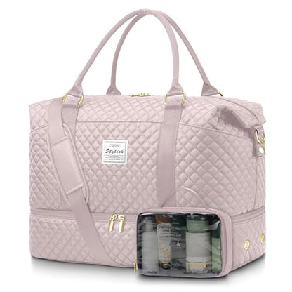 Travel Weekender Duffle Bag for Women: Overnight Bags with Shoe Compartment - color: Antiquewhite, size: Large