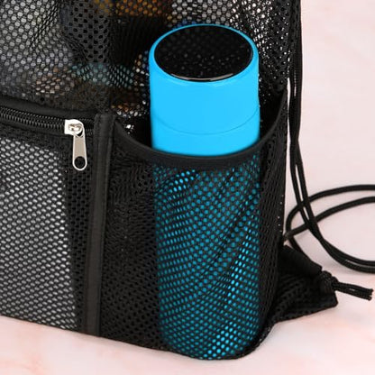 NATURAL STYLE 2 PACK Mesh Drawstring Backpack Bag, Multifunction Mesh Bag for Swimming, Athletic Gym, Clothes, Beach, Swim (Black) - color: Black