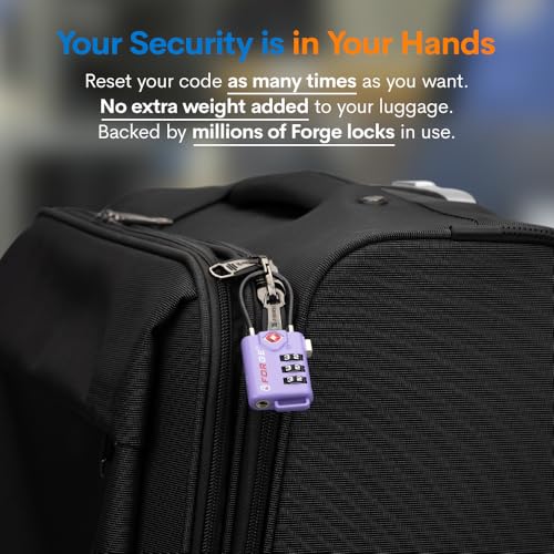 Forge TSA Approved Luggage Locks, Open Alert Cable Lock, Lavender, 4 Pack - color: Purple 4 Pack