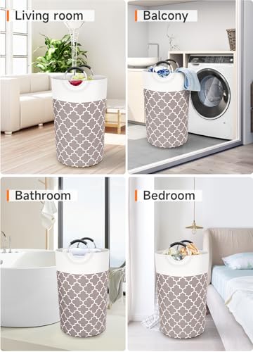 Large Laundry Basket, 82L Tall Collapsible Hamper with Handles, Khaki - color: Khaki, size: 82l