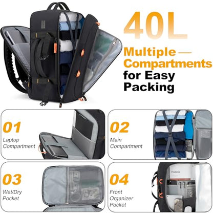 40L Travel Backpack 17.3" Laptop Carry On Duffel Flight Approved - color: Black