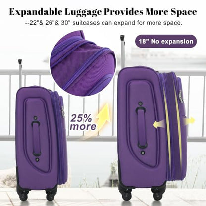 Merax 4-Piece Luggage Set 18/22/26/30,Softside Spinner Suitcase,Purple - color: Purple(18/22/26/30)