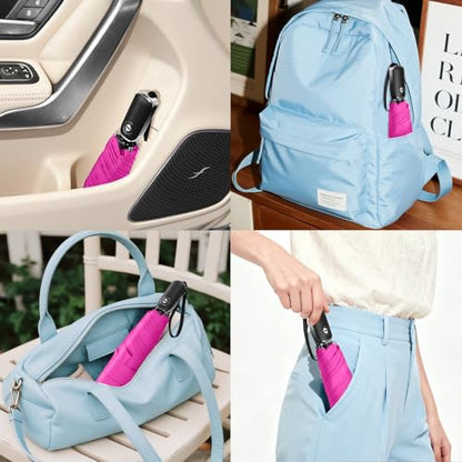 Mini Flat Umbrella Automatic Compact Travel Rain Pocket Purse 42/46 Inch - color: Rose Red, size: 46inch